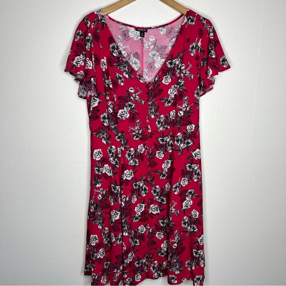TORRID NEW Acas Flutter Sleeve Button Front Mini Dress Floral Pink Size 0 - Picture 2 of 7
